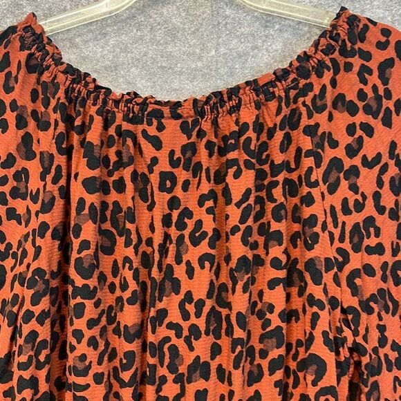 KNOX ROSE Dress Size Large Smocked Elastic Waist Animal Print Rust Large Fall - Picture 12 of 14